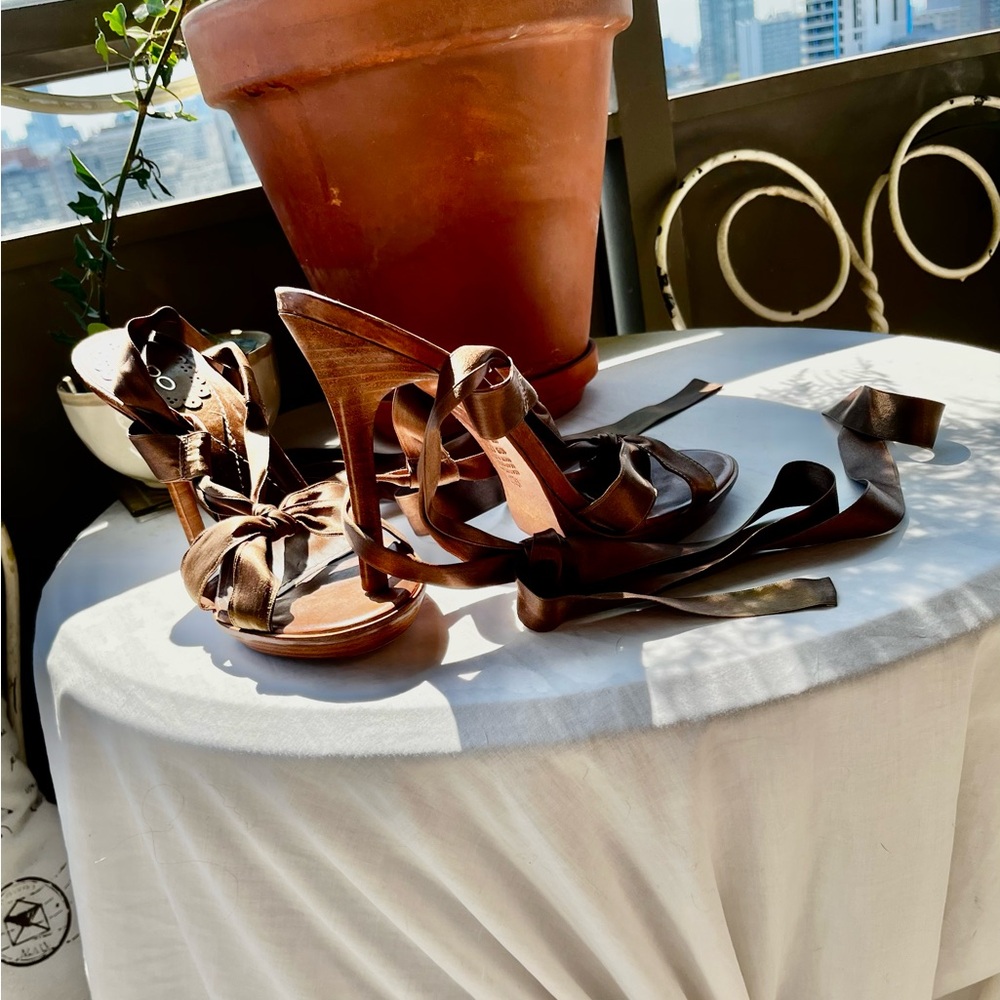 Aldo Chocolate Satin Strap Sandals